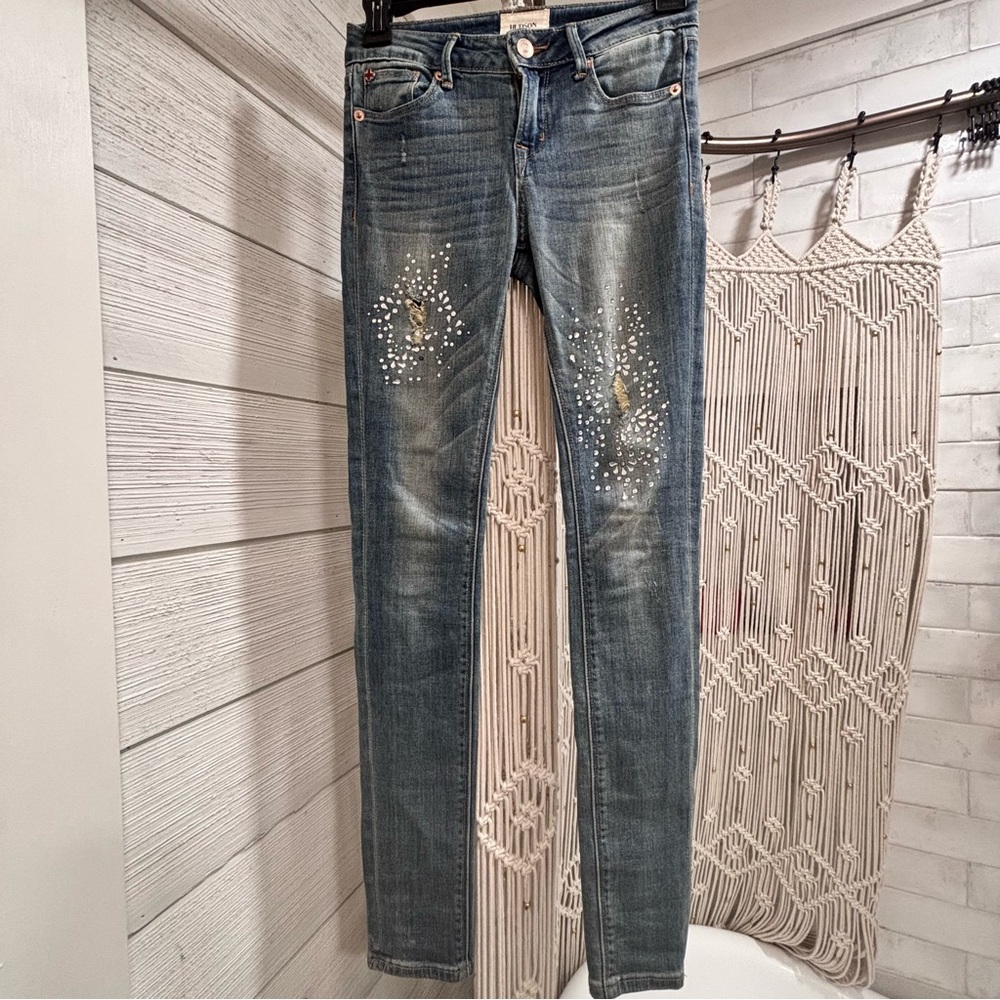 Girls Denim Hudson Rhinestone Destroyed Distressed Skinny Jeans size 12